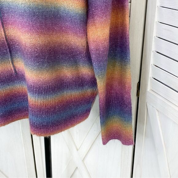 BeachLunchLounge Ombre Rainbow Mock Neck Sweater Large Space Dye Stripe - Picture 9 of 15